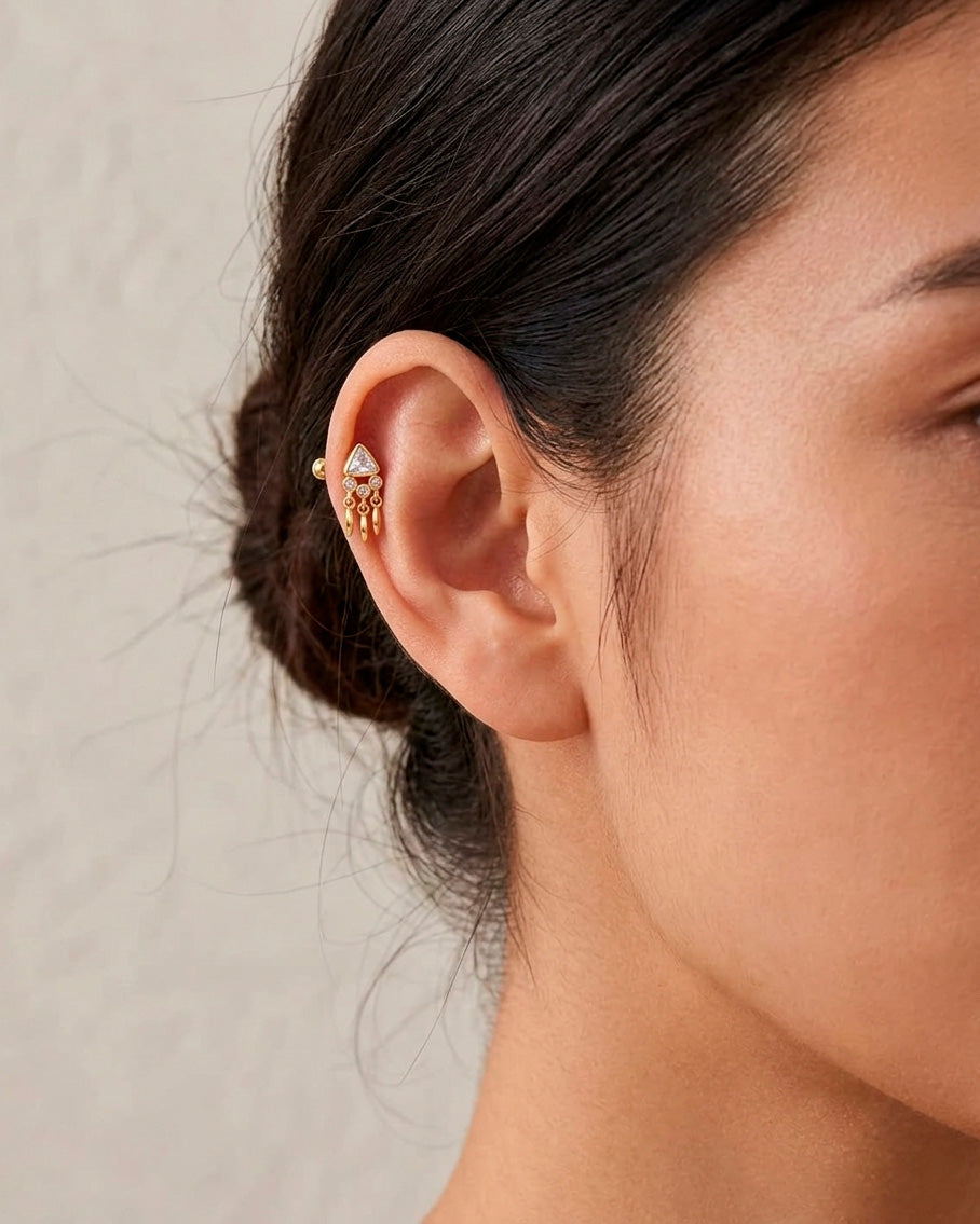Aretes de triángulo con cristales y dijes de gota colgantes