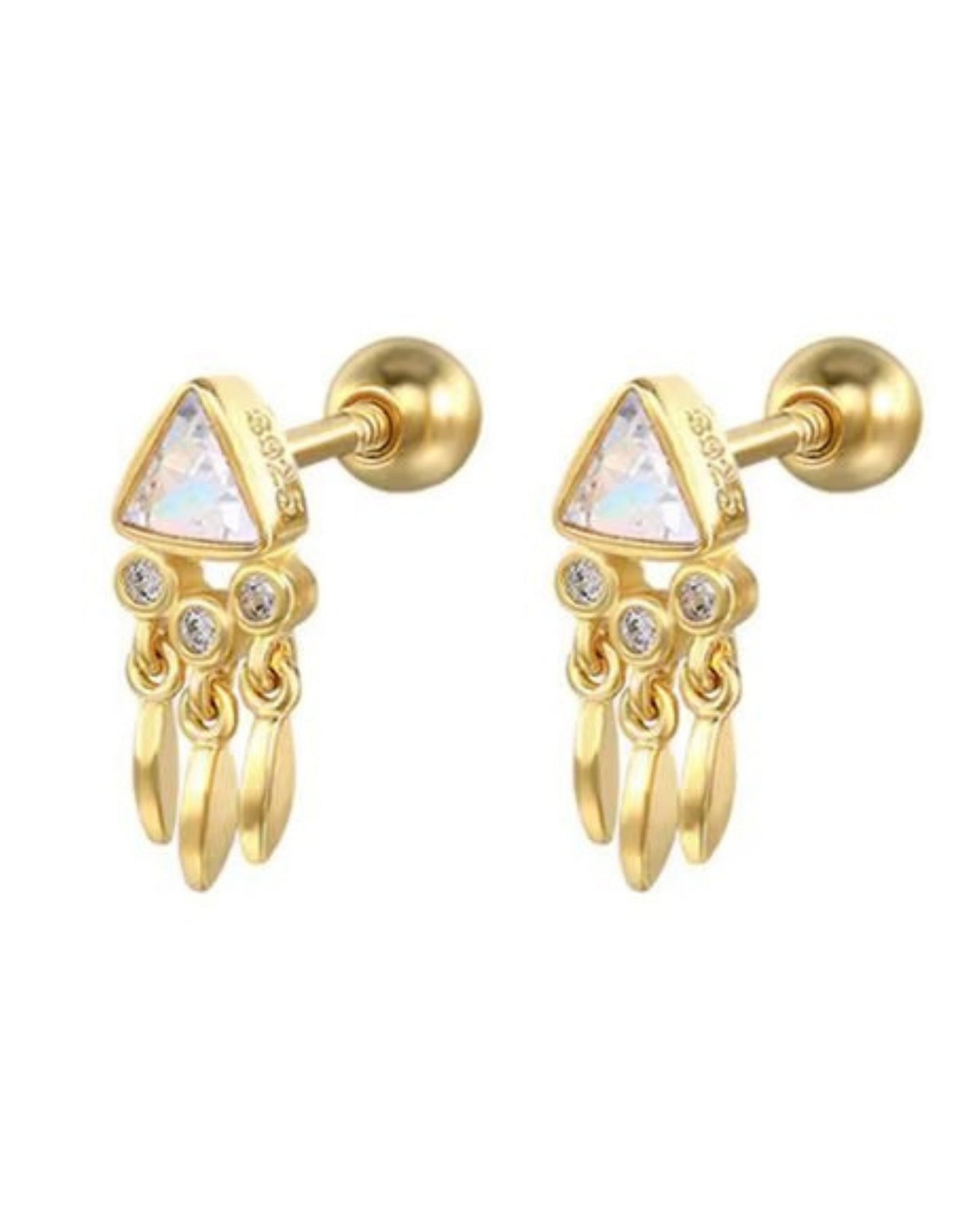 Aretes de triángulo con cristales y dijes de gota colgantes
