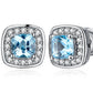 Broqueles cuadrados con cristal azul cielo y halo de micro-pavé