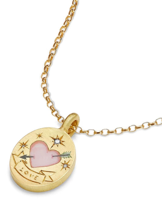 Collar con diseño de corazon, color rosa y dorado