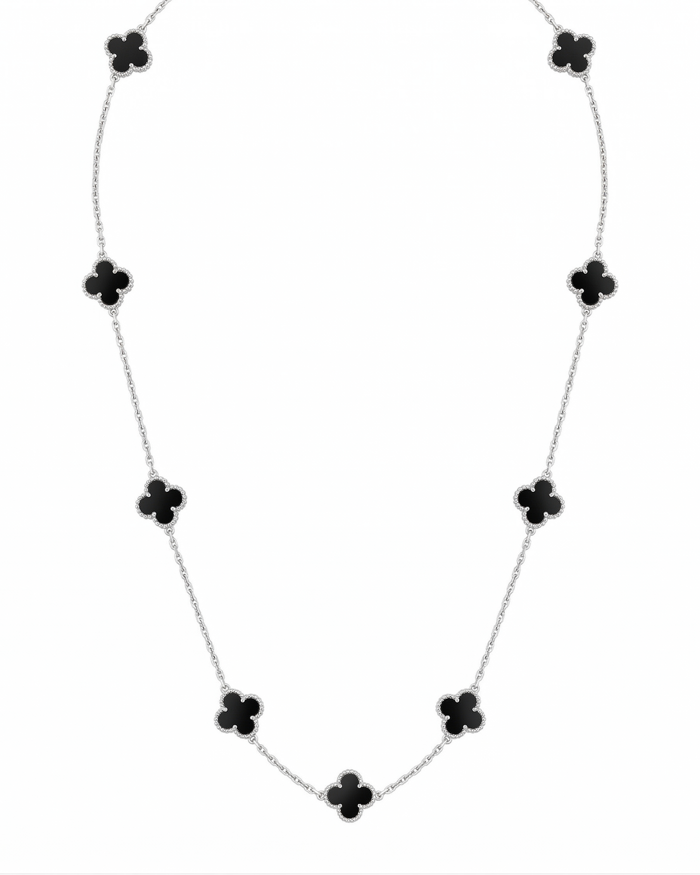 Collar de estaciones con tréboles de ónix negro