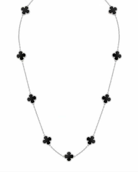 Collar de estaciones con tréboles de ónix negro
