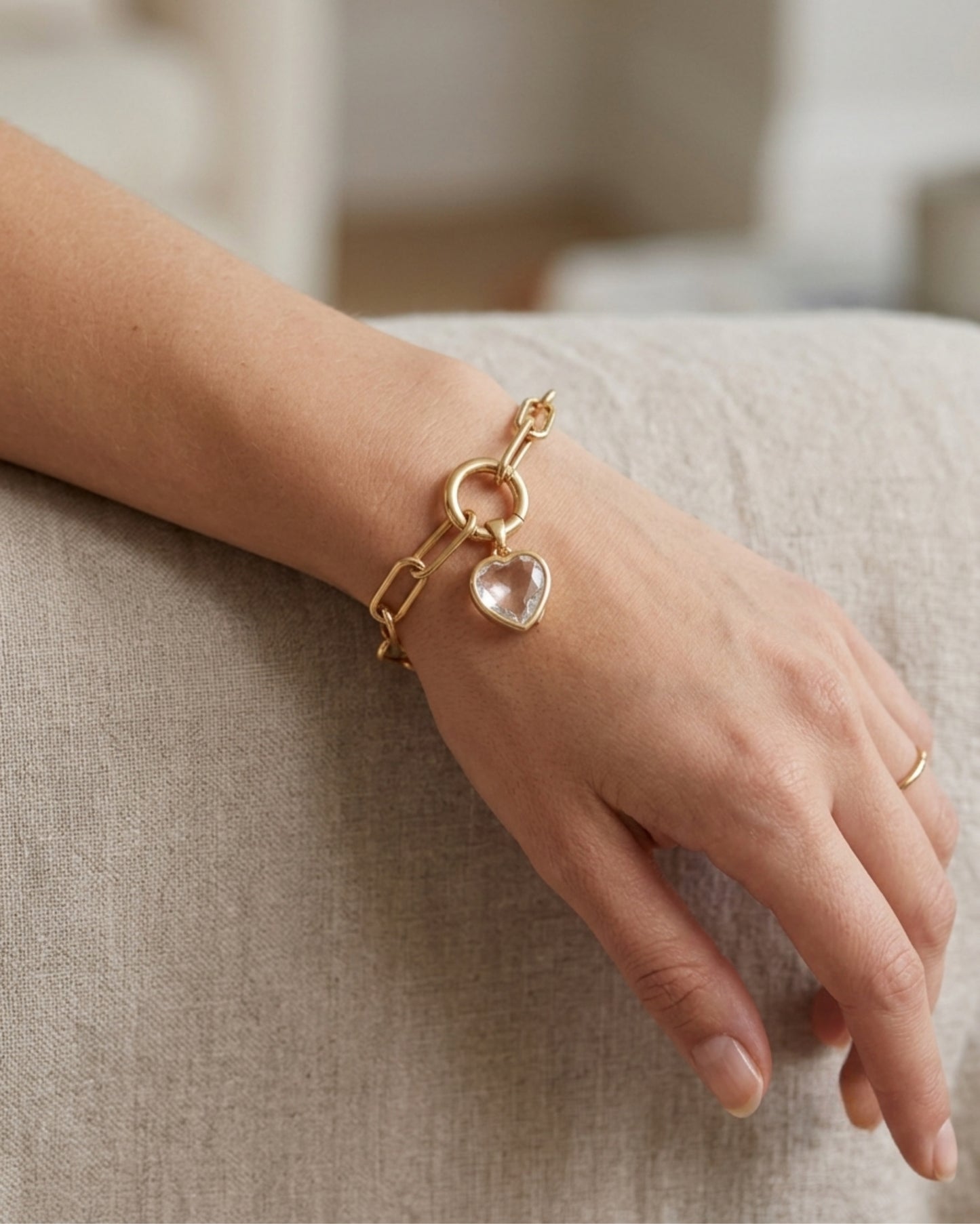 Pulsera de Eslabones con Cristal Cofre de Corazón