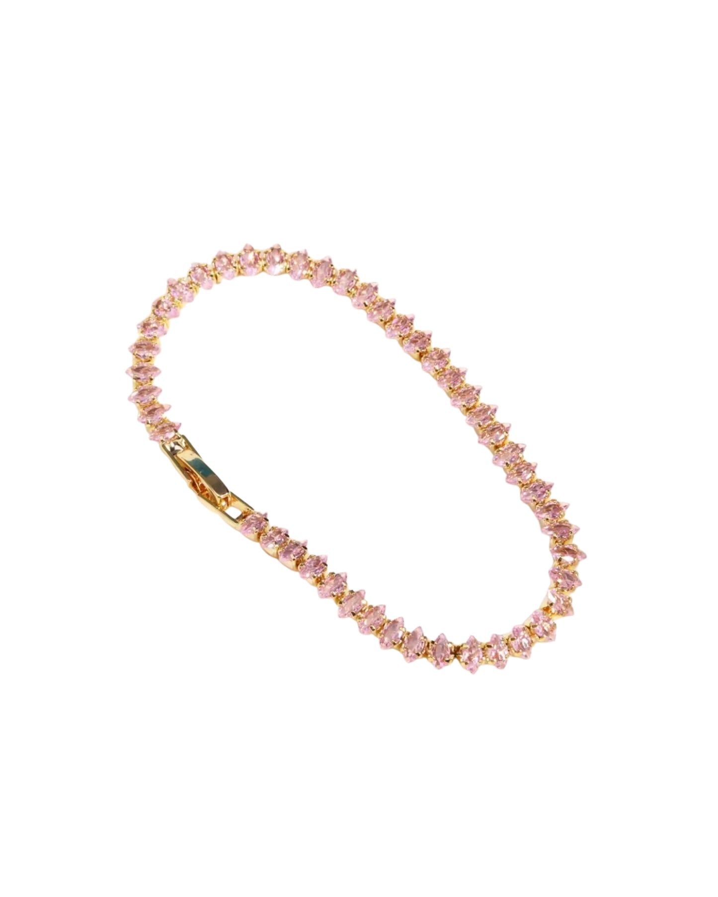 Pulsera tipo tennis con cristales marquesa en tono rosa