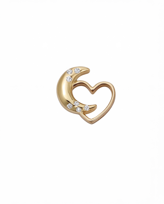 Dije de corazon y luna, color dorado