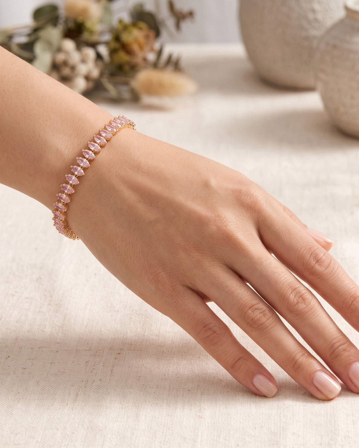 Pulsera Tennis Rosa Áureo