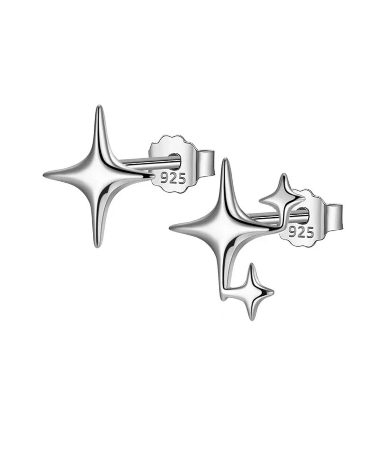 Broqueles asimétricos de estrellas en plata