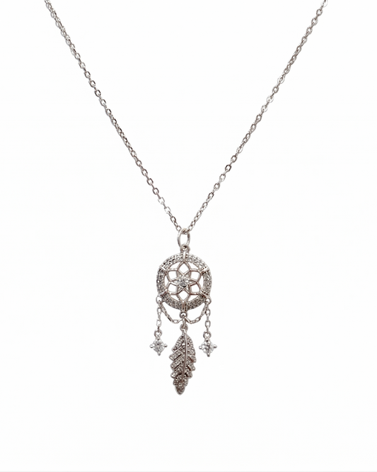 Collar de atrapasueños místico con cristales y pluma