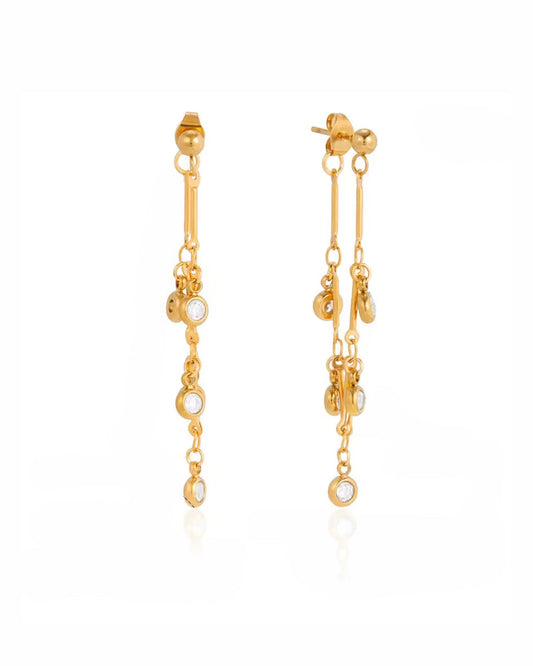 Aretes largos de cascada con cristales