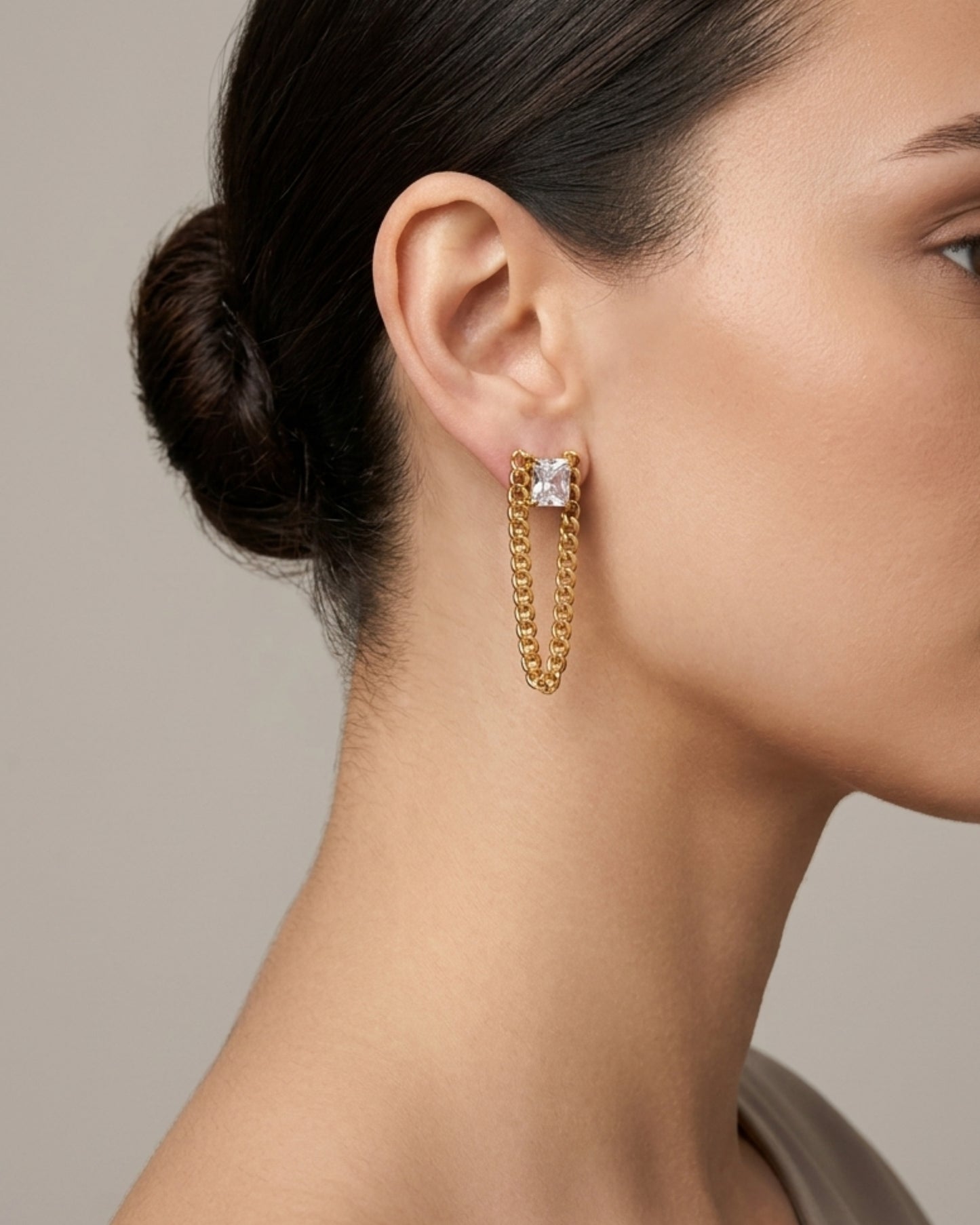 Aretes colgantes de eslabón con cristal cuadrado