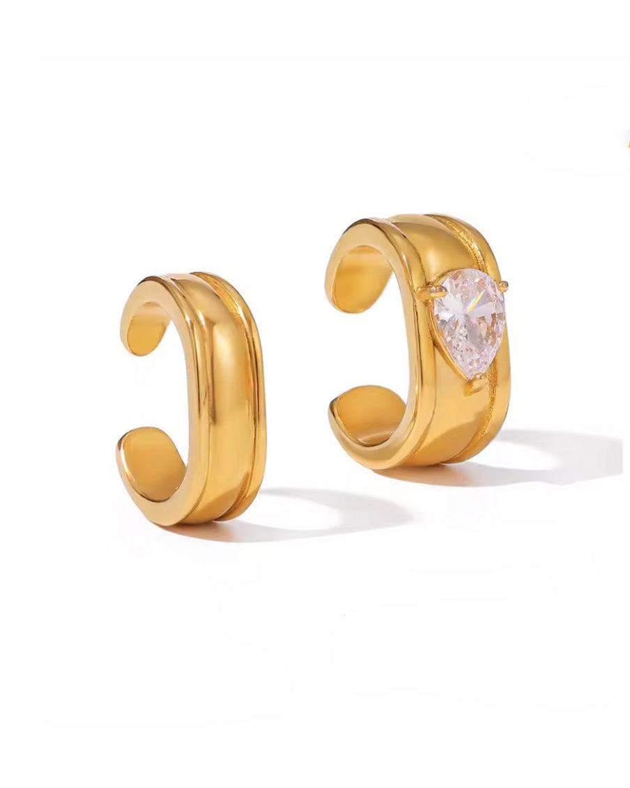Ear cuffs de banda ancha con cristal en corte de gota