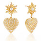 Aretes corazón radiante con sol de perla y cristales