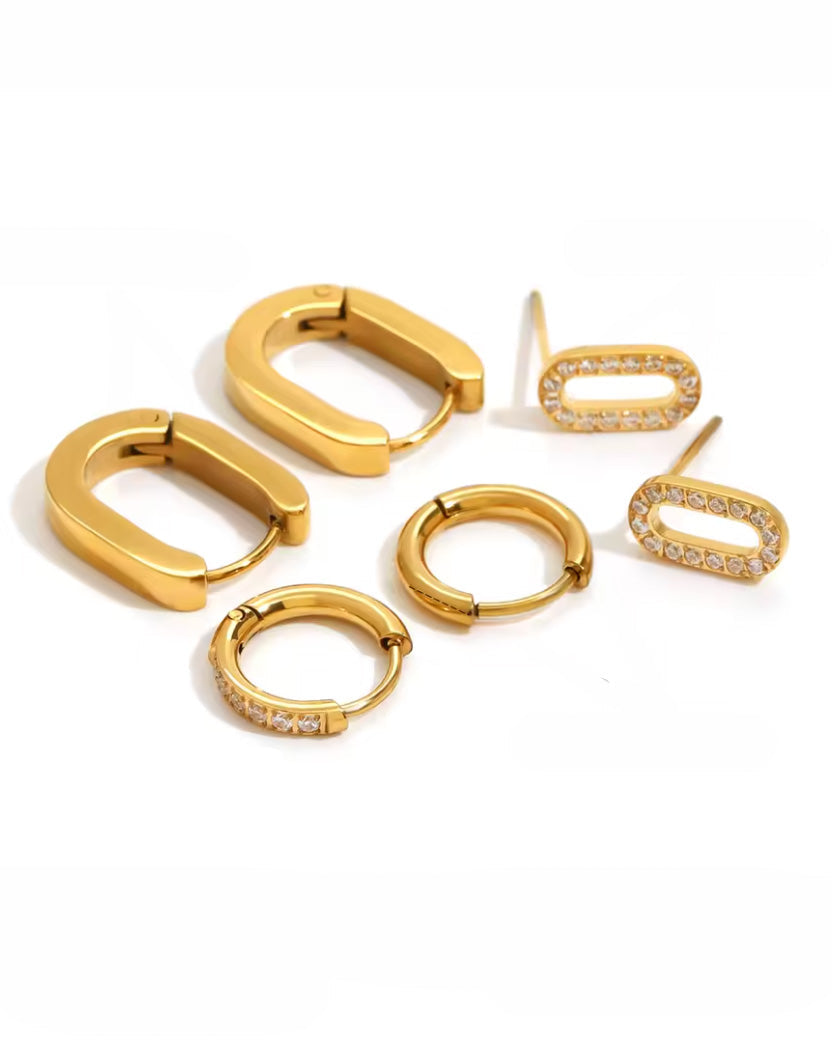 Set de aretes trio geometric con incrustaciones de cristales