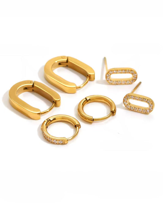 Set de aretes trio geometric con incrustaciones de cristales