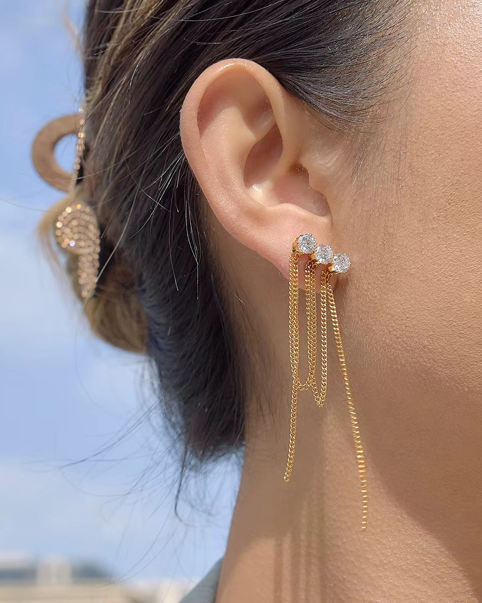 Aretes Triple Crystal Fringe