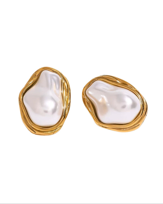 Aretes Perla Marco Dorado