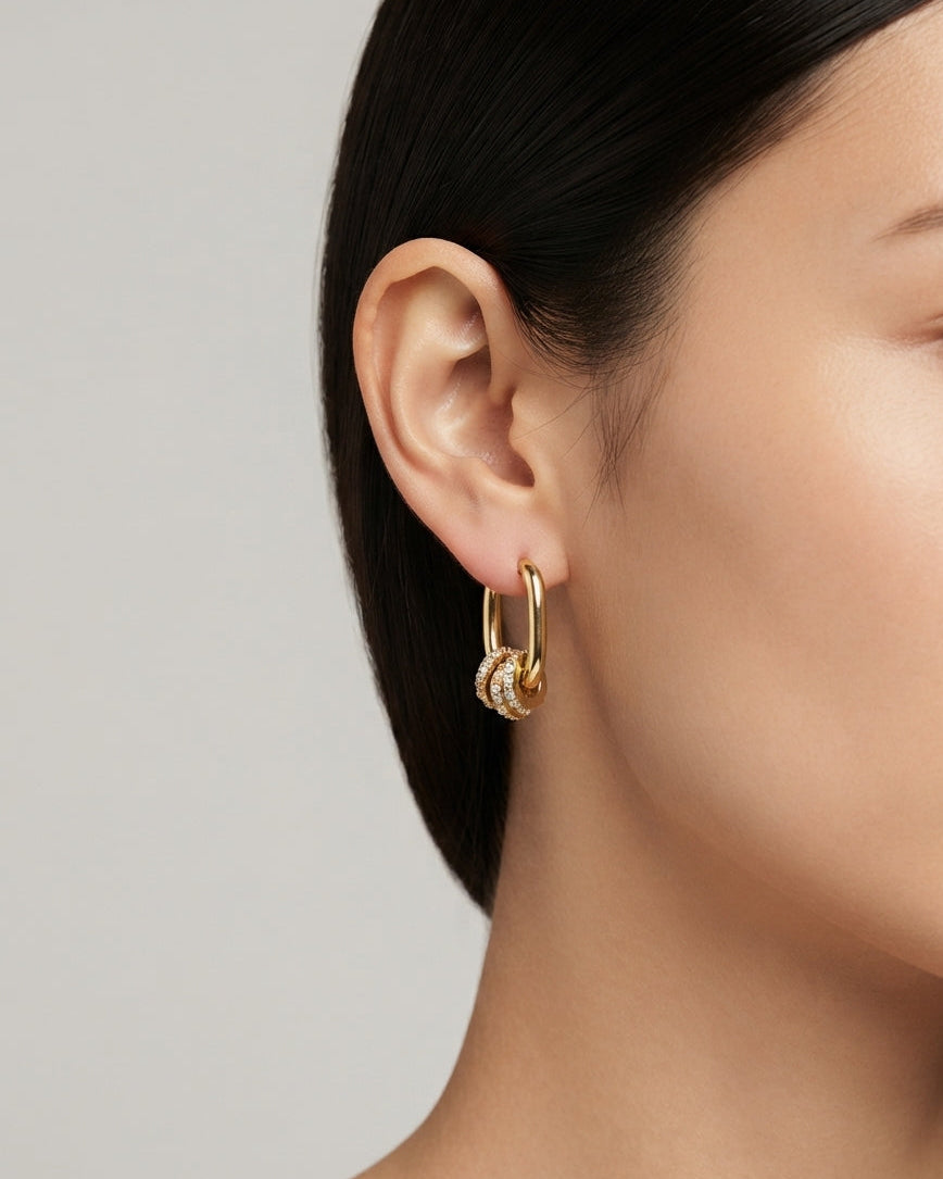 Aretes Aro Geométrico y Aros de Cristal