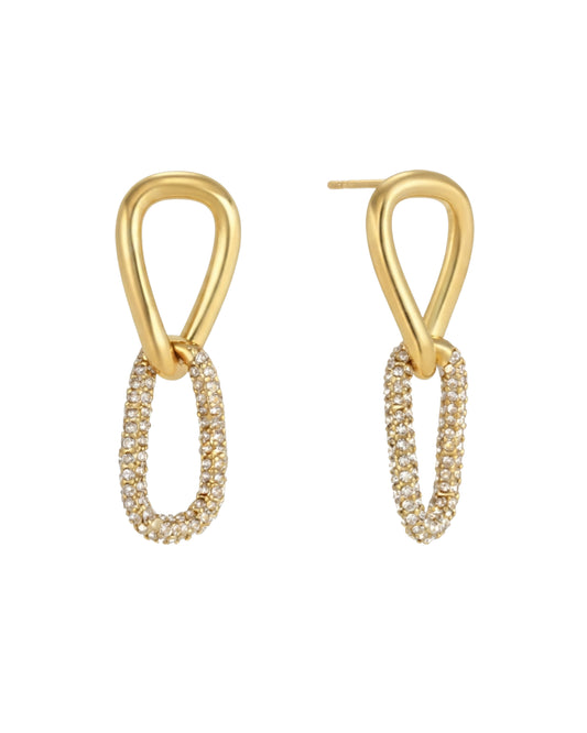Aretes Eslabón Orgánico Dorado y Pavé