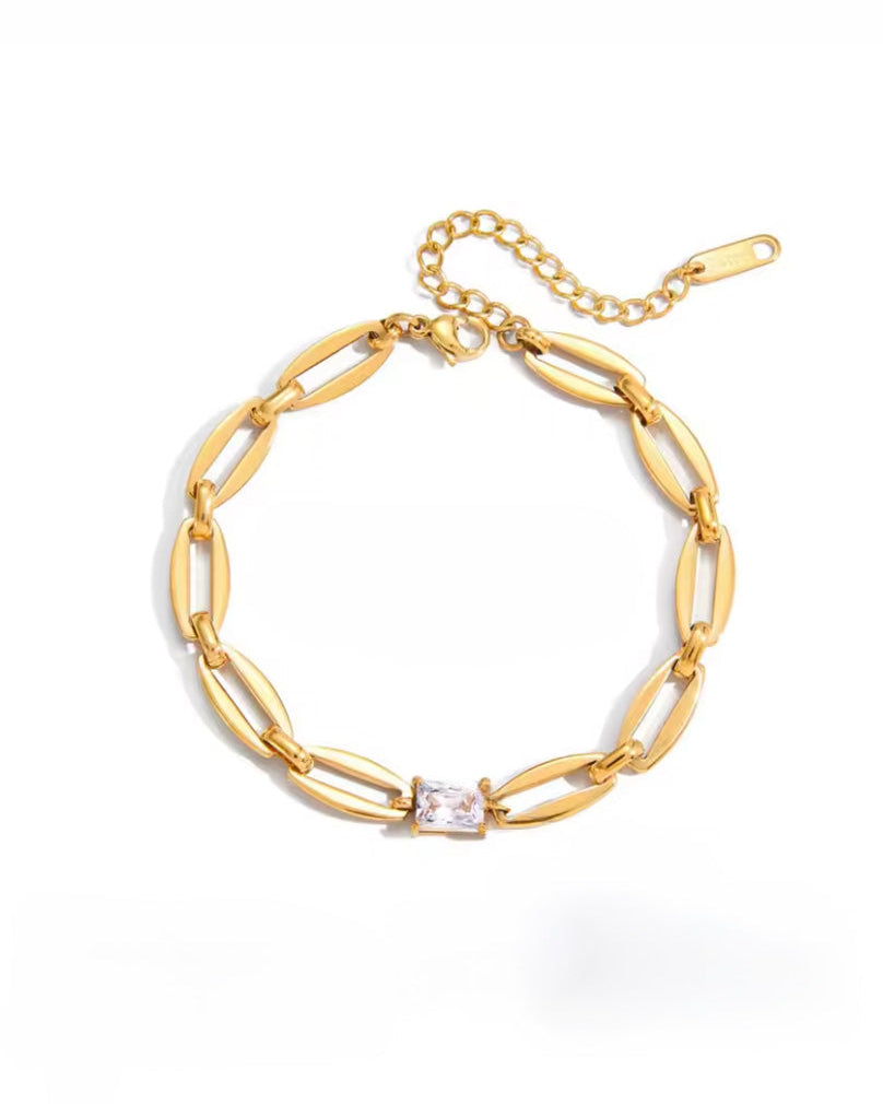 Pulsera de eslabones ovalados con circonia esmeralda en relieve