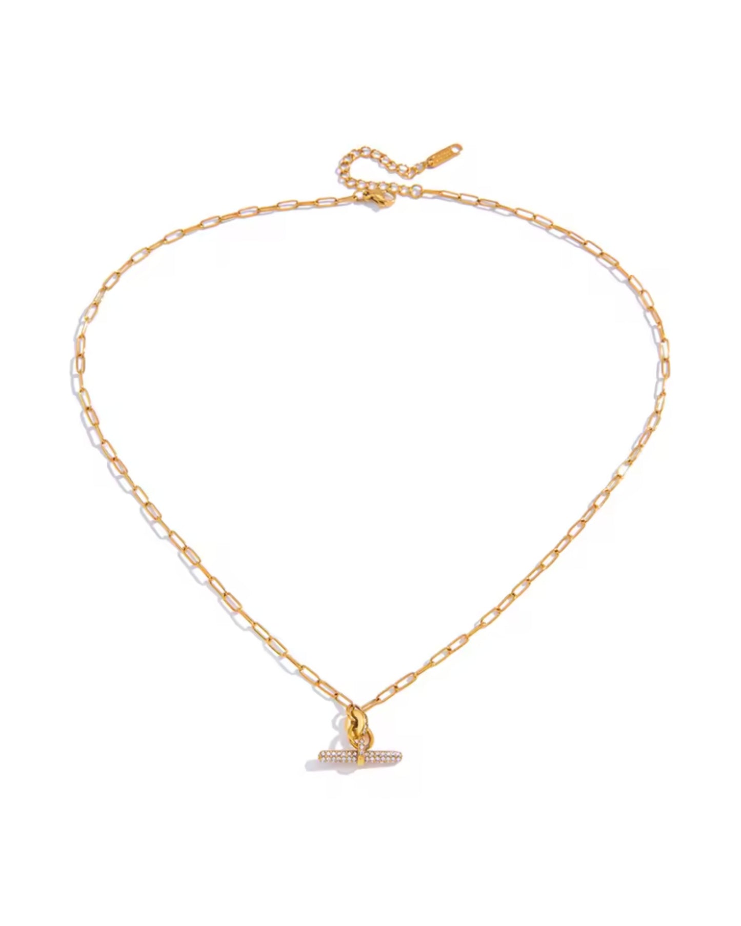 Collar Dorado de Eslabones Finos con Charm de Barra