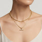 Collar Doble Capa Eslabón y Barra de Cristal
