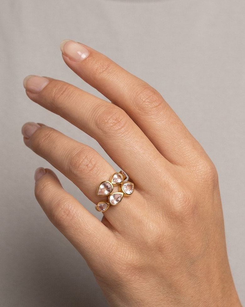 Anillo Abierto Doble de Cristales en Gota