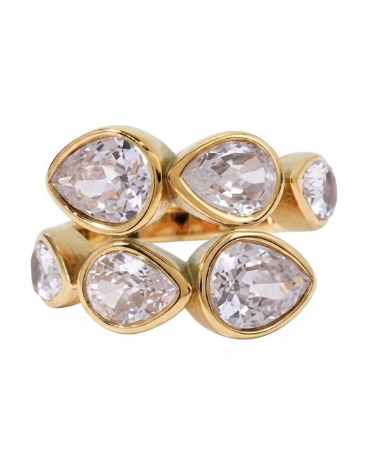Anillo Abierto Doble de Cristales en Gota