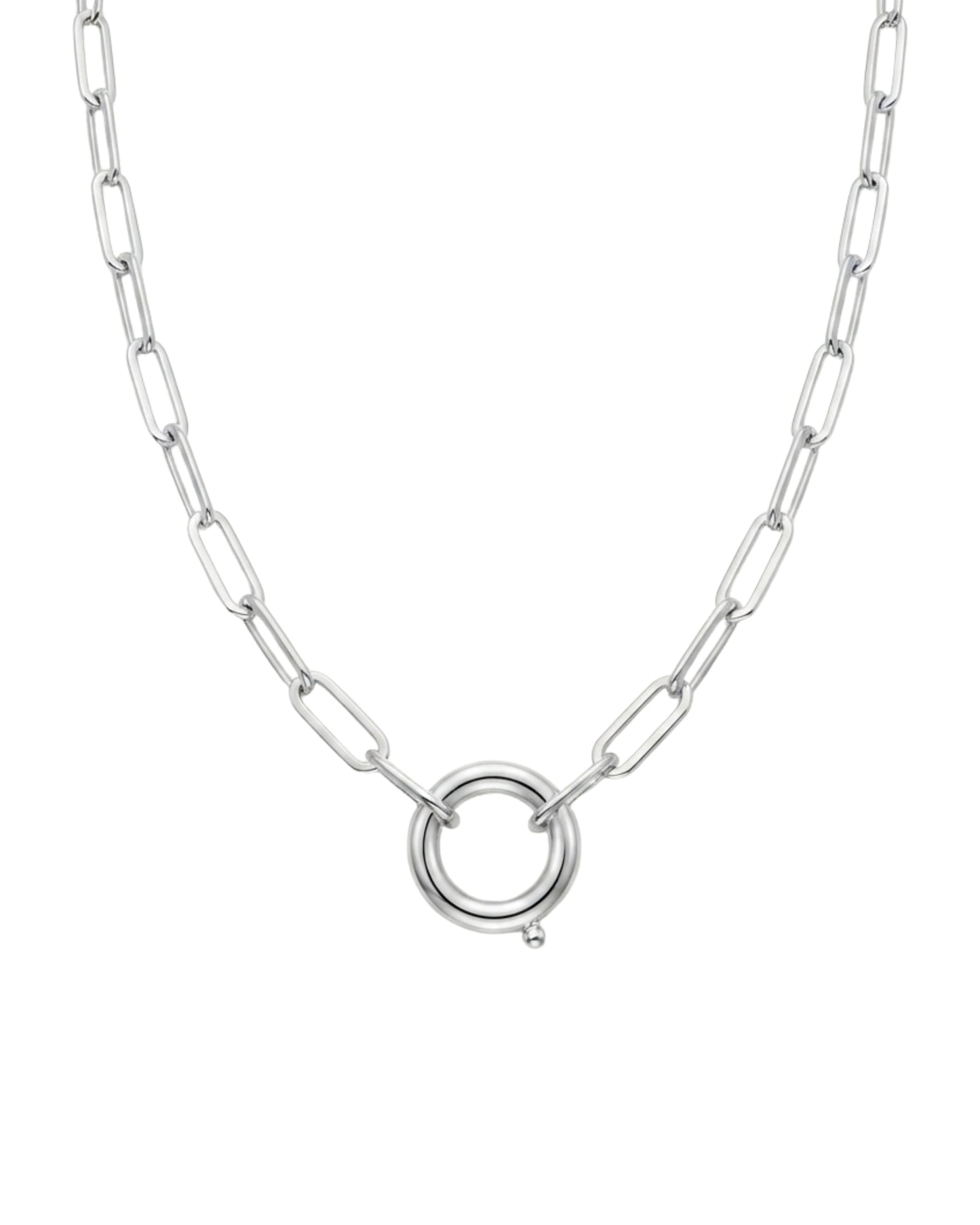 Collar Eslabones y Cierre Frontal Plateado