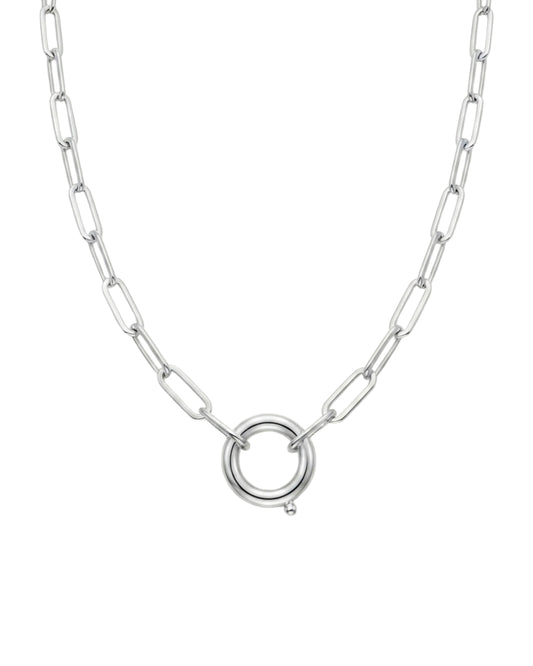 Collar Eslabones y Cierre Frontal Plateado