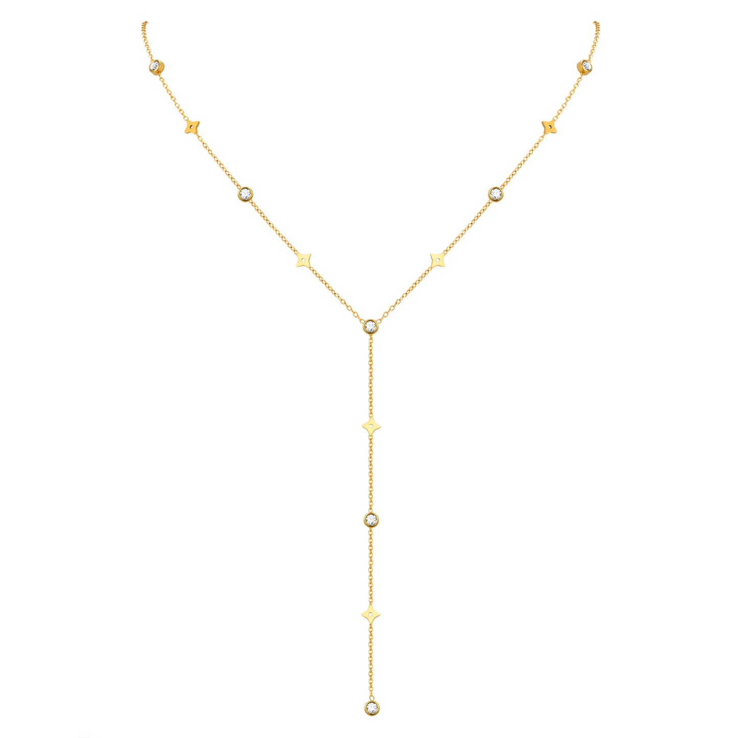 Collar minimalista en color dorado con piedra zirconia, de tipo ajustable.