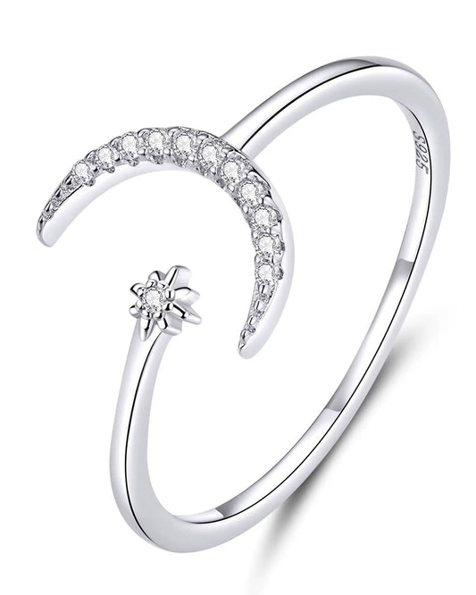 Anillo Abierto de Luna y Estrella con Circonias