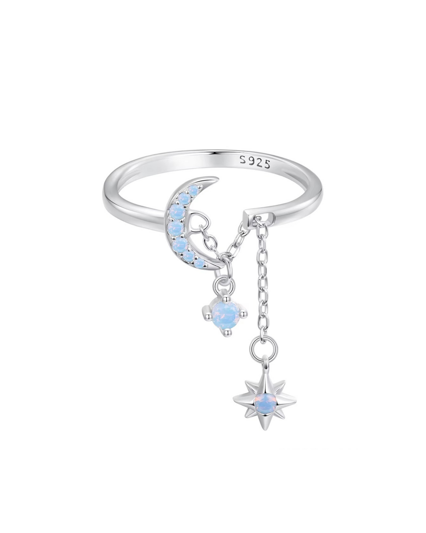 Anillo de Luna y Estrellas Colgantes con Circonias Celestes