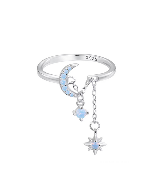 Anillo de Luna y Estrellas Colgantes con Circonias Celestes