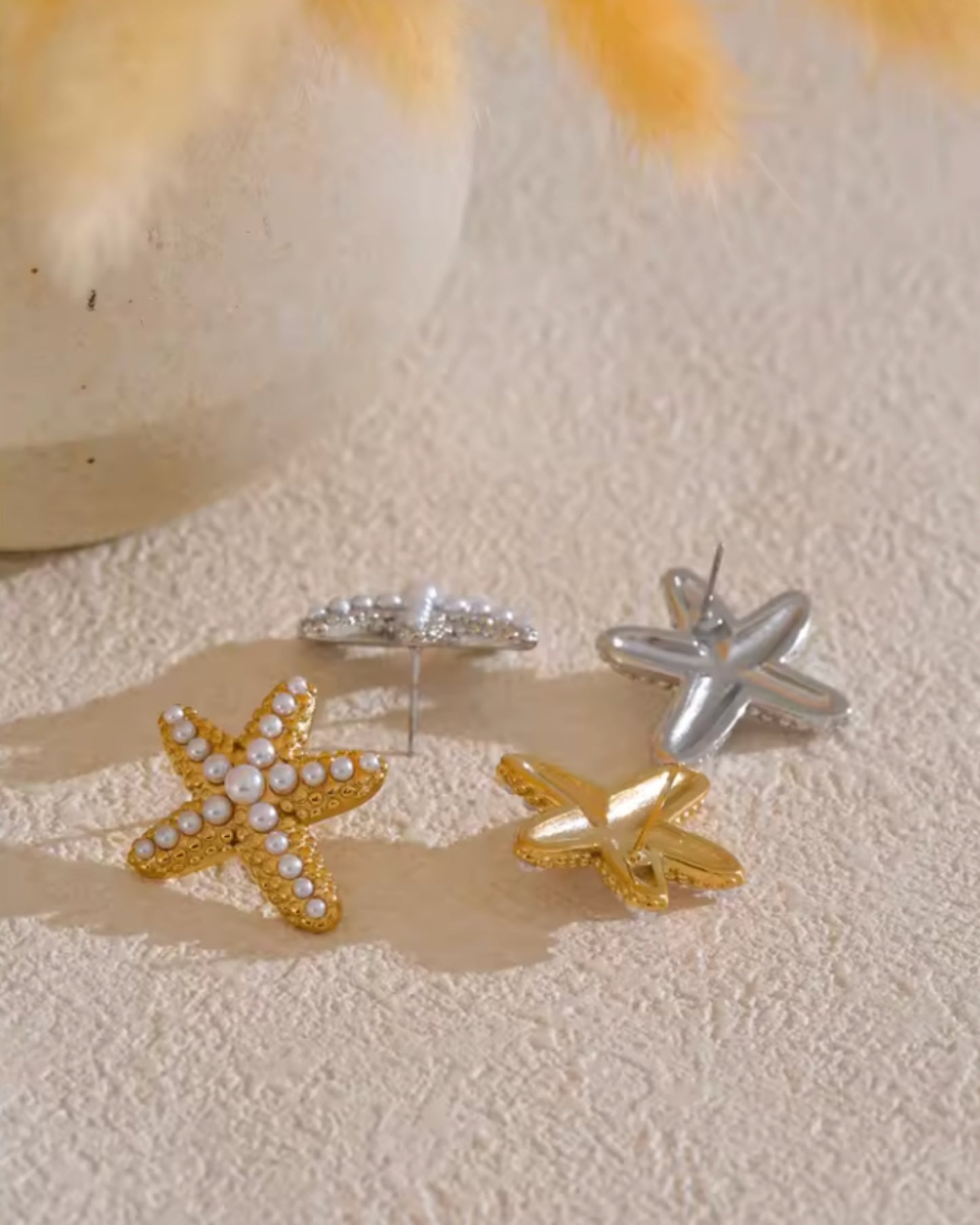 Aretes Plateados de Estrella de Mar con Perlas