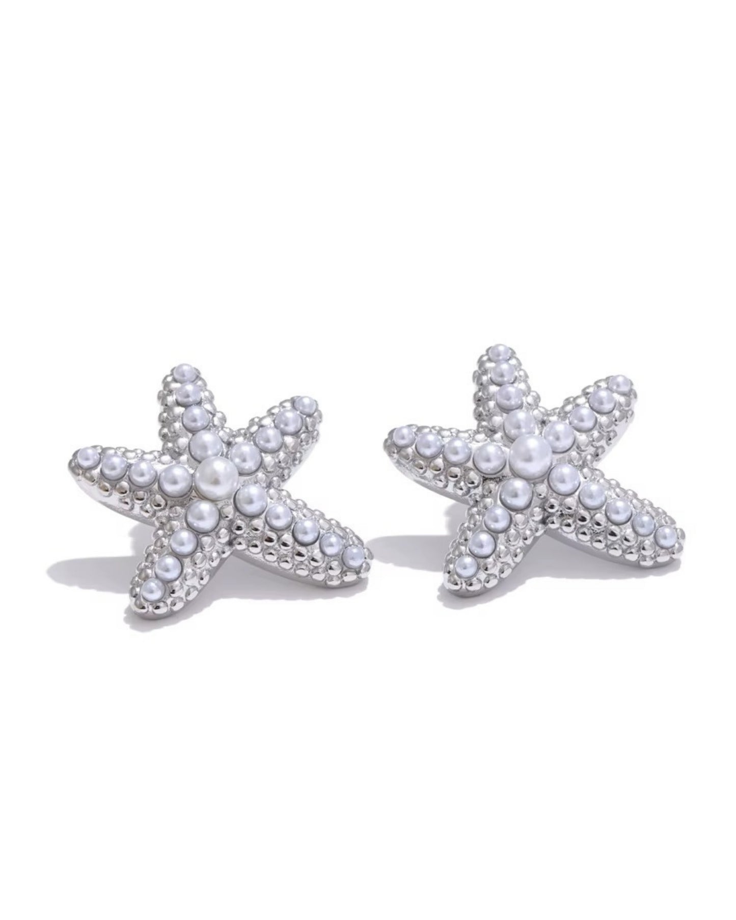 Aretes Plateados de Estrella de Mar con Perlas