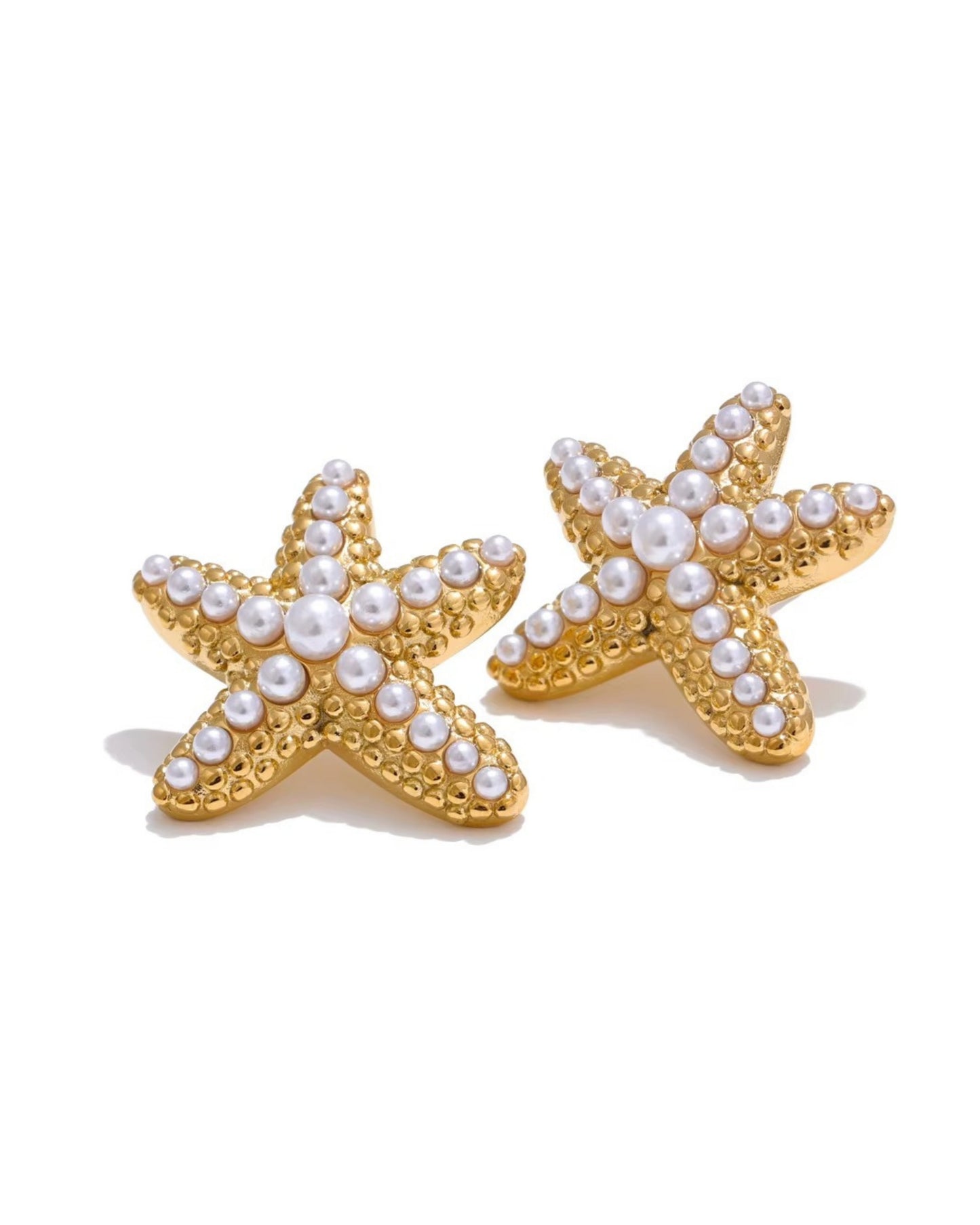 Aretes Dorados de Estrella de Mar con Perlas