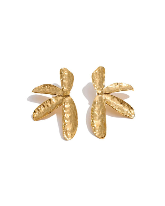 Aretes Hojas Doradas Texturizadas Doradas