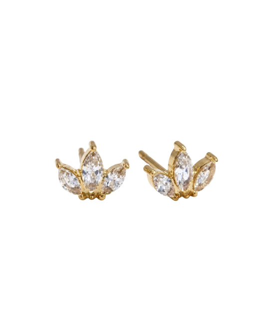 Aretes Studs Corona de Circonias Dorada