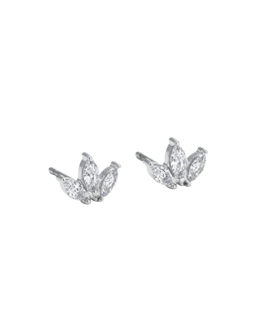 Aretes Studs Corona de Circonias Plateada