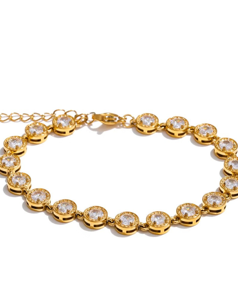 Pulsera con zirconias blancas, color dorado