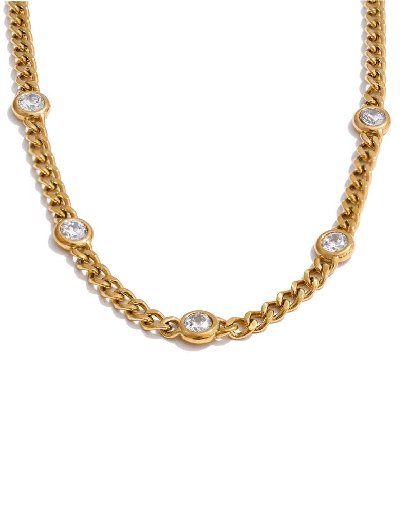 Collar con zirconias, eslabones, color dorado
