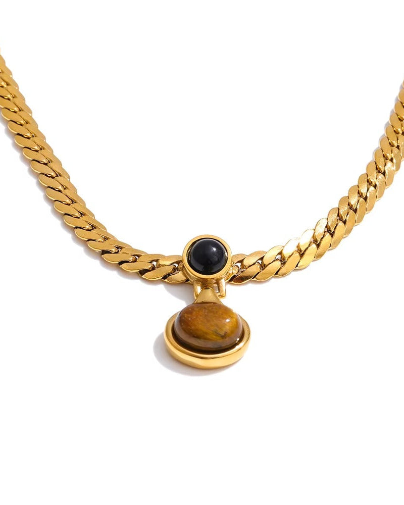 Collar con piedra ojo de tigre, color dorado