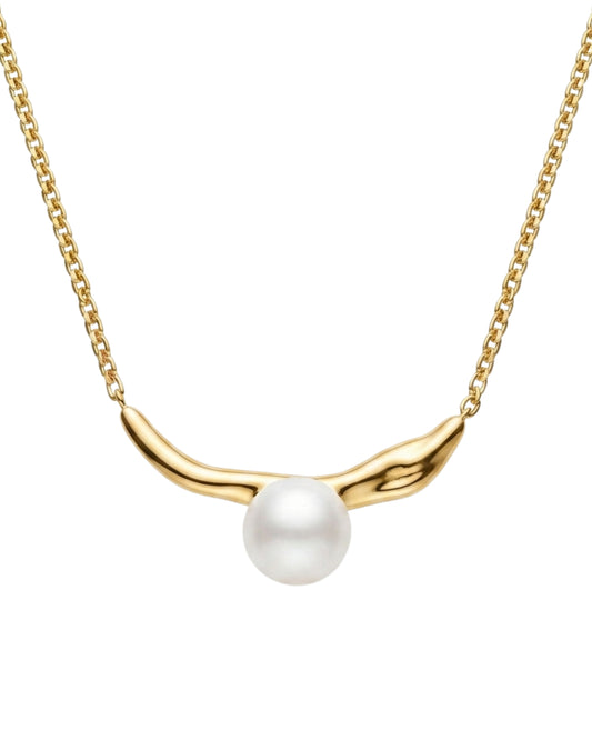 Collar Barra Orgánica con Perla Dorado