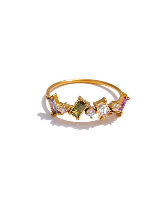 Anillo Delgado con Cristales Multicolor