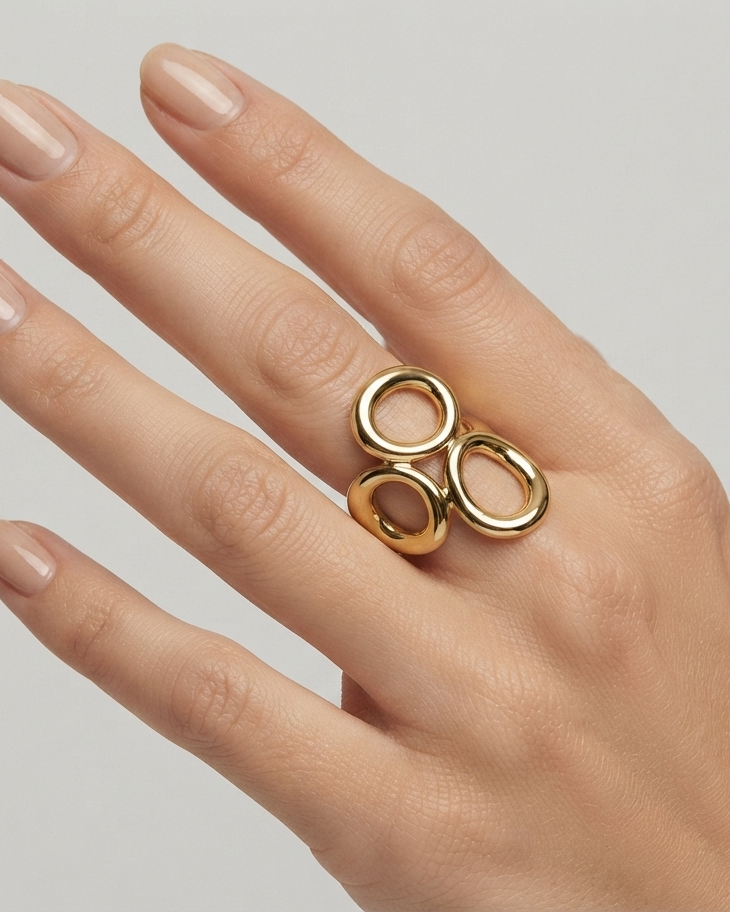 Anillo Triple Aro Geométrico Dorado