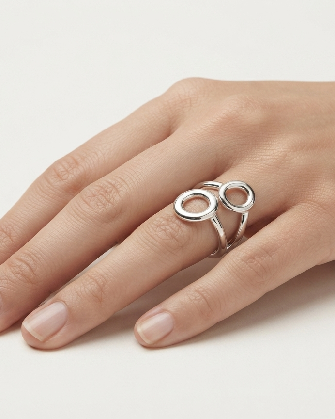 Anillo Triple Aro Geométrico Plateado