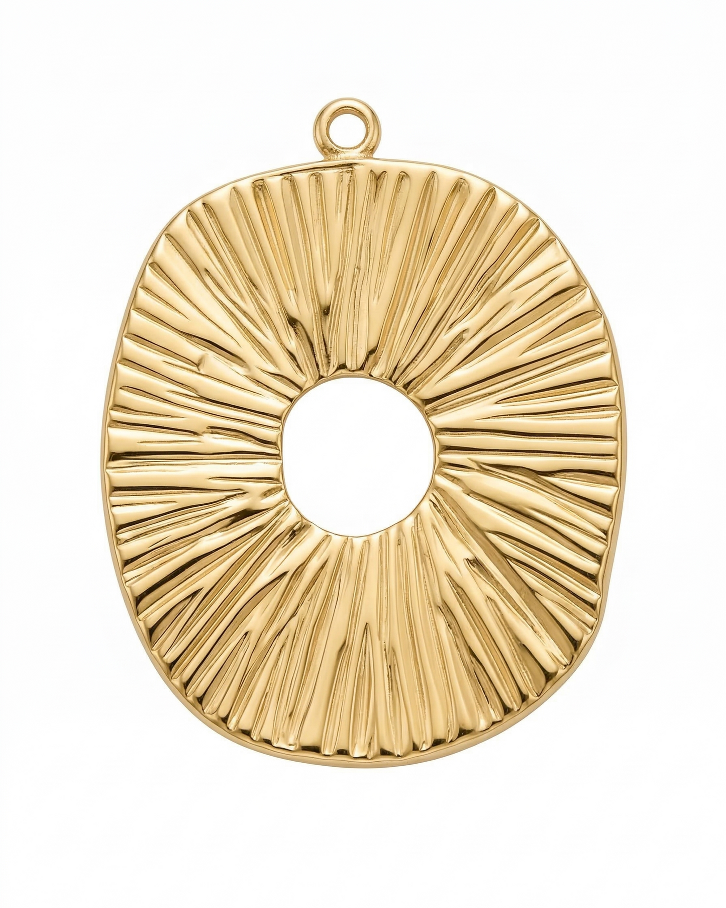 Dije medallón ovalado "Sunburst" con relieve radial y calado central