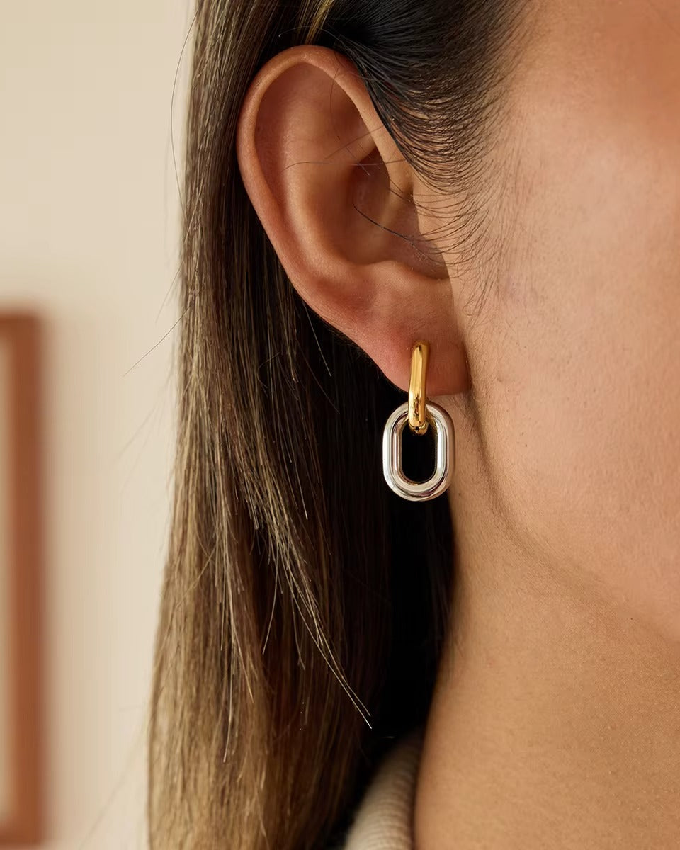 Aretes bicolor dorado y plateado, estilo chunky