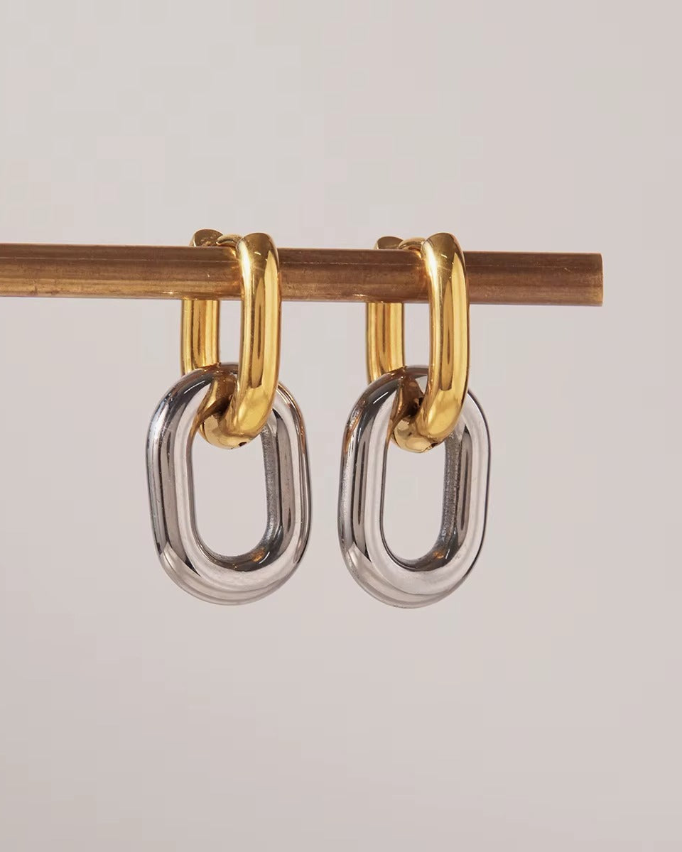 Aretes bicolor dorado y plateado, estilo chunky