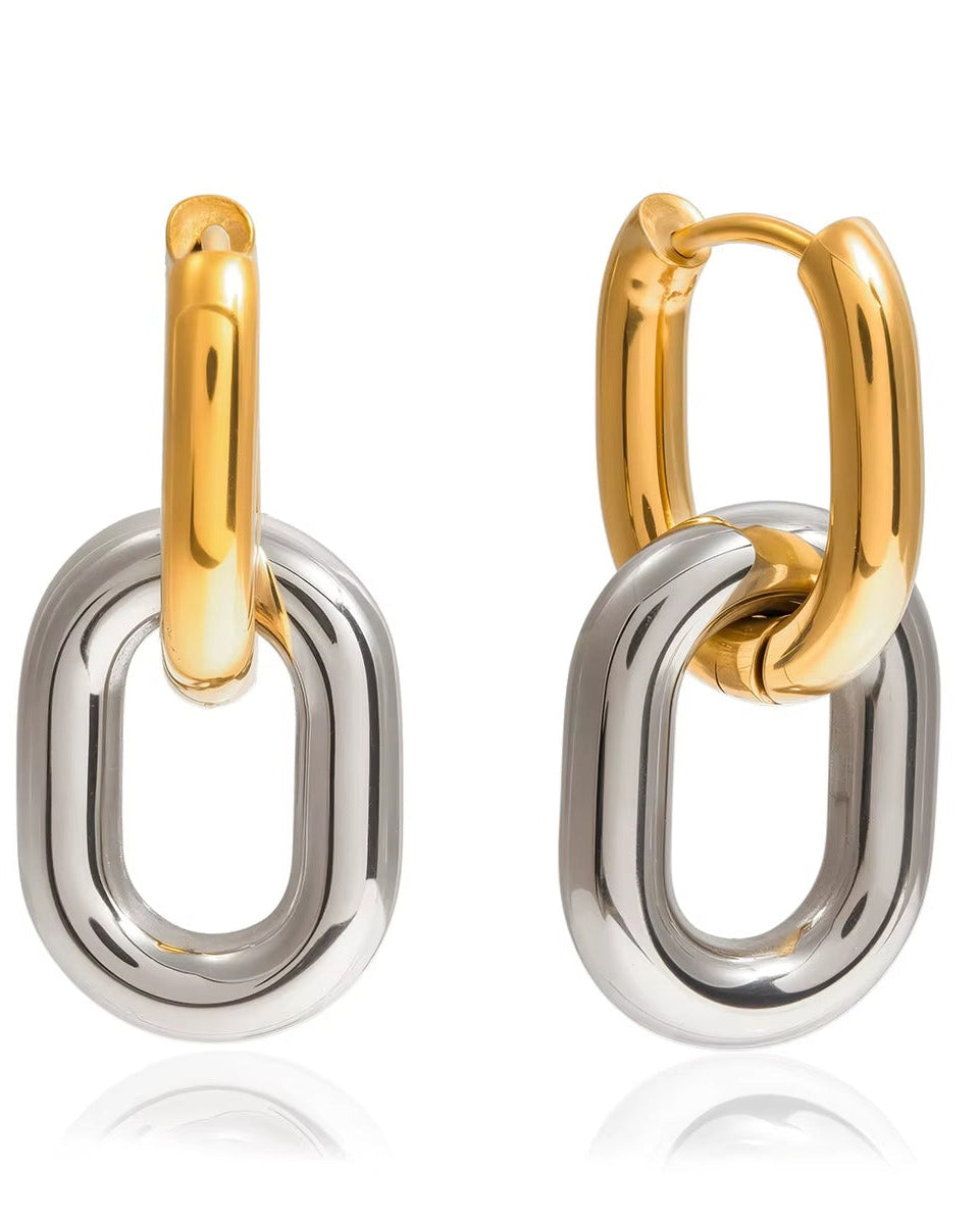 Aretes bicolor dorado y plateado, estilo chunky